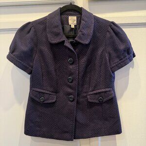 Halogen Navy& Purple Short Sleeve Puff Shoulder Button Blazer M